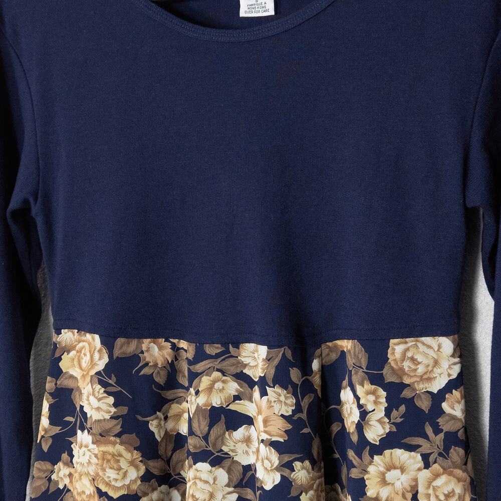 Express Long Sleeve Dress Size S Navy Floral Vintage Y2K Boho Romantic - Picture 3 of 7